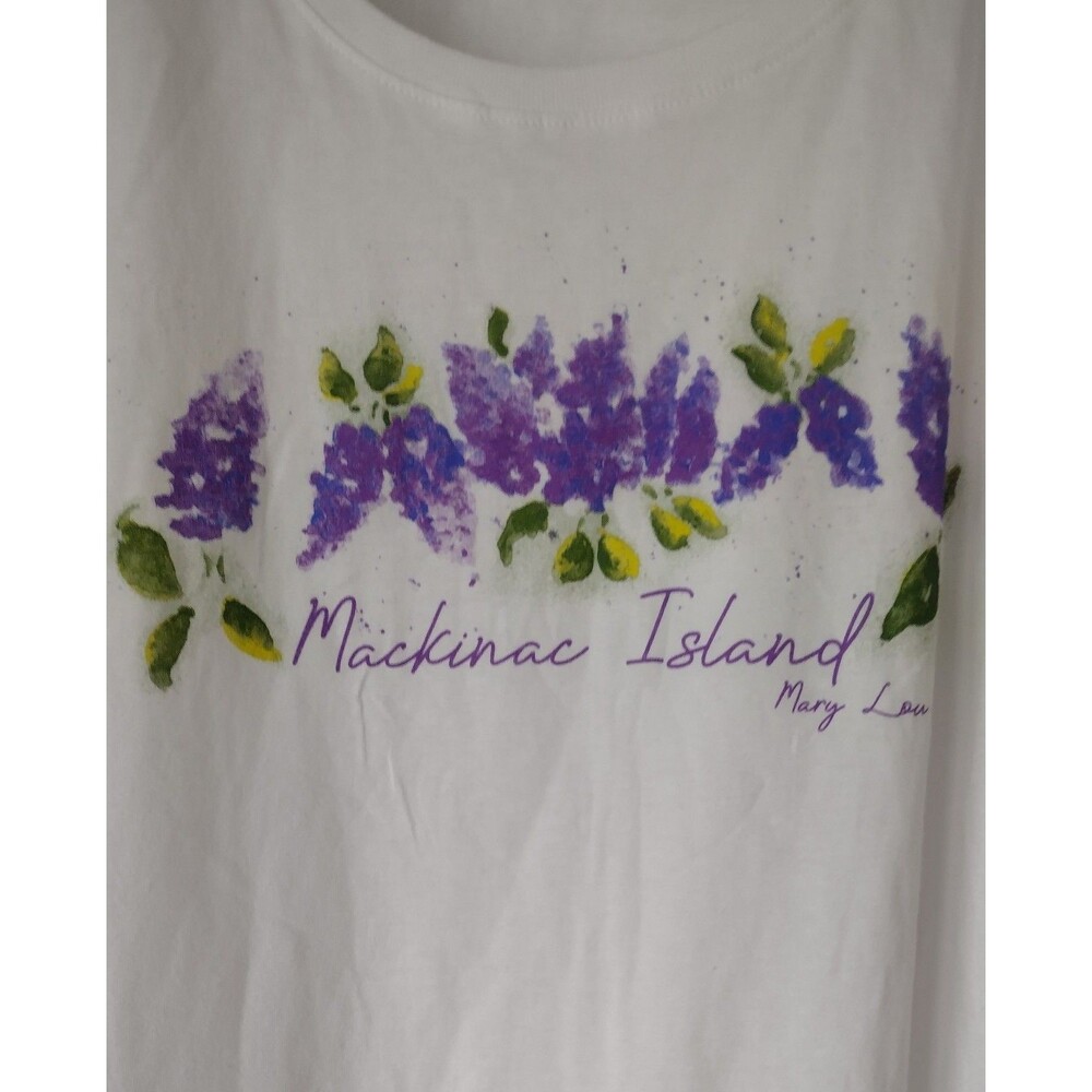 Mackinac Island  T-Shirt Women's Short Sleeve White Purple Tropical Print XL